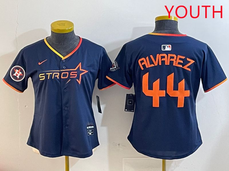Youth Houston Astros 44 Alvarez Drak Blue Three generations Joint Name 2025 Nike MLB Jersey style 41010